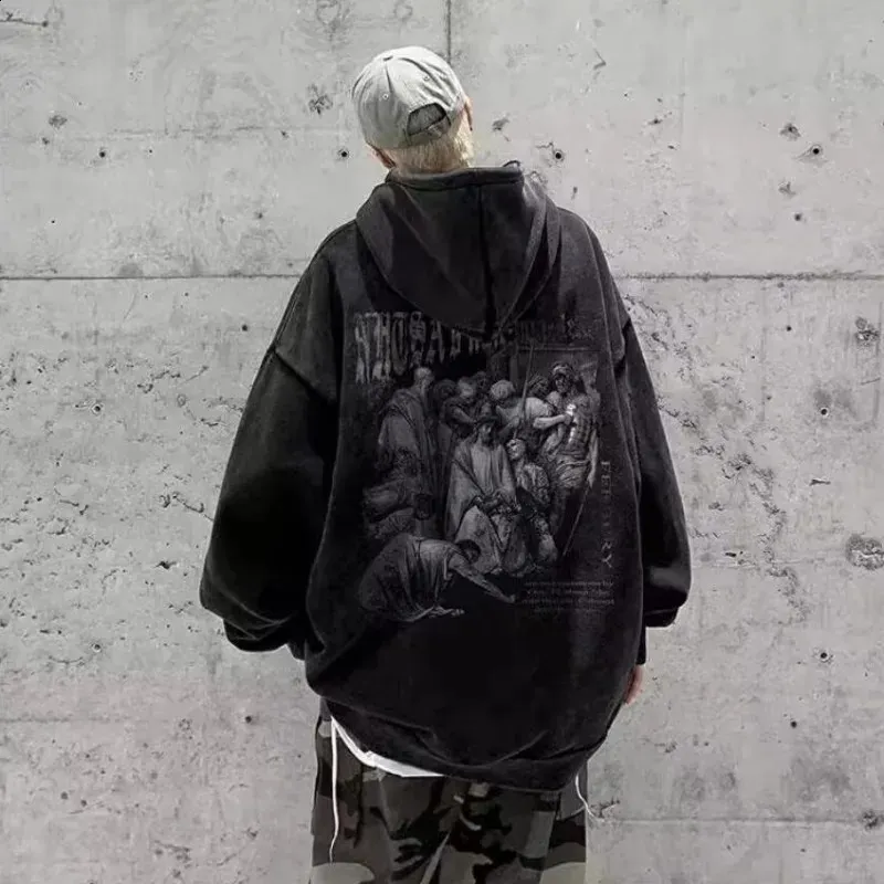 Mens Hip Hop Fashion Oversized Pullover Hoodie: Casual, Loose-Fit, Round Neck Thermal Sweatshirt - Korean Style Men's Fashion Hoodies
